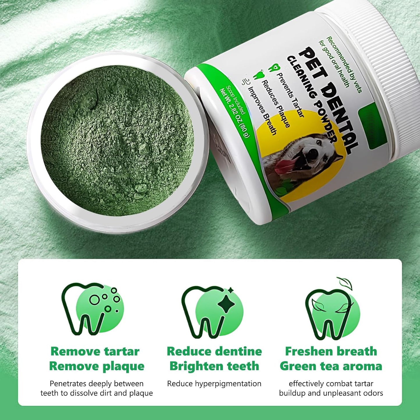 The pet dog breathing freshener conta probiotics and is used as a halitosis remover