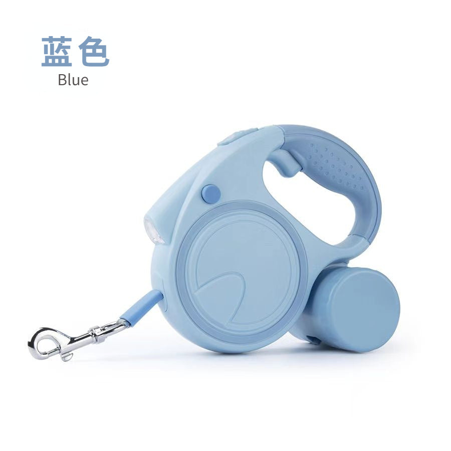 3-in-1 dog leash with light, automatic retractable reflective rope, poop box, dog walking rope for pets