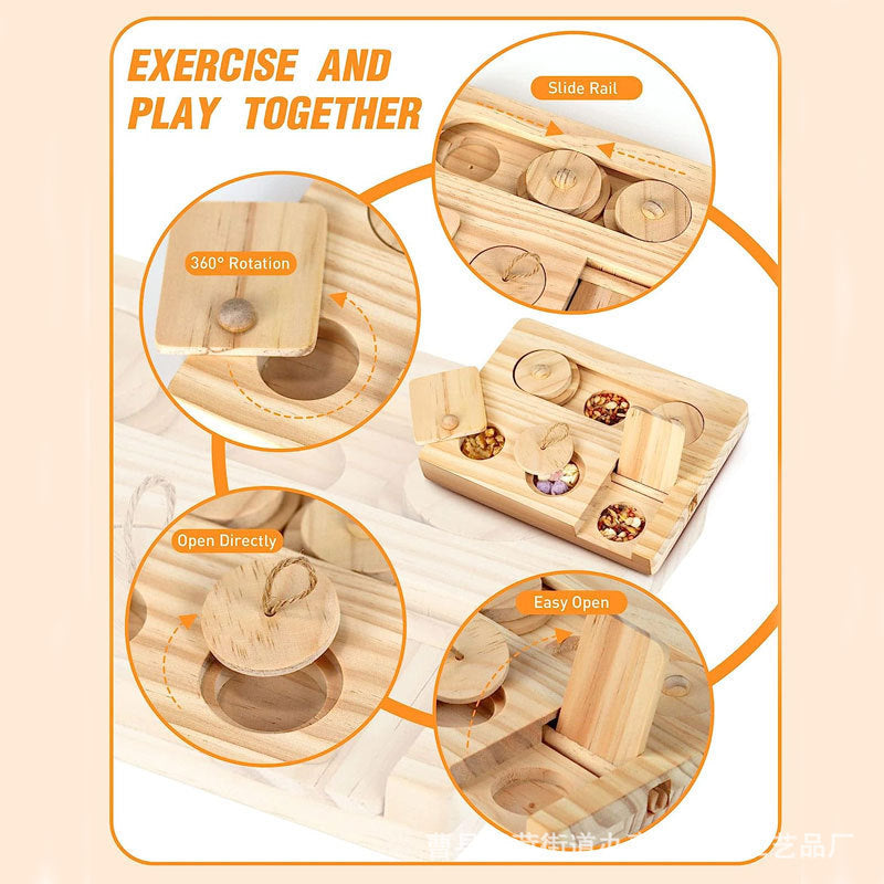 Solid wood hamster foraging toy feeder, wooden hamster feeder, Golden Silk bear hamster hidden snack plate