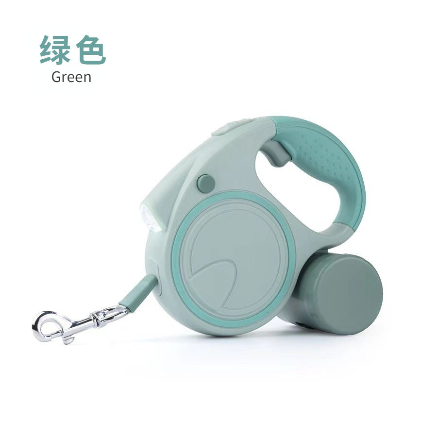 3-in-1 dog leash with light, automatic retractable reflective rope, poop box, dog walking rope for pets