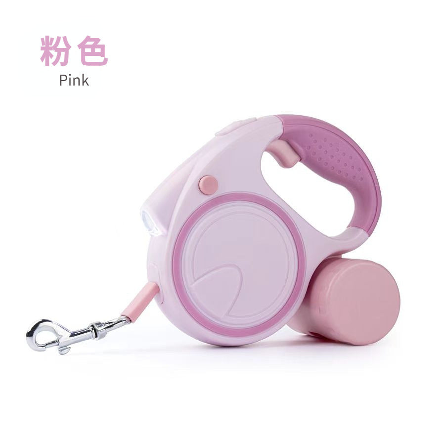 3-in-1 dog leash with light, automatic retractable reflective rope, poop box, dog walking rope for pets